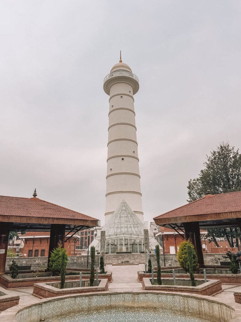 Dharahara Tower is a tall white tower in Kathmandu, Nepal.