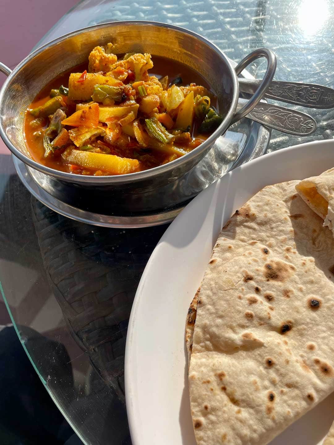 Food in Nepal. Veg Curry and nann