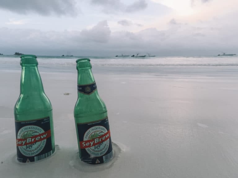 Local Beers on beach in the Seychelles