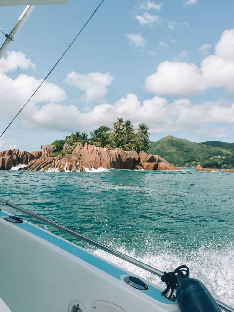 View from boat while traveling the Seychelles