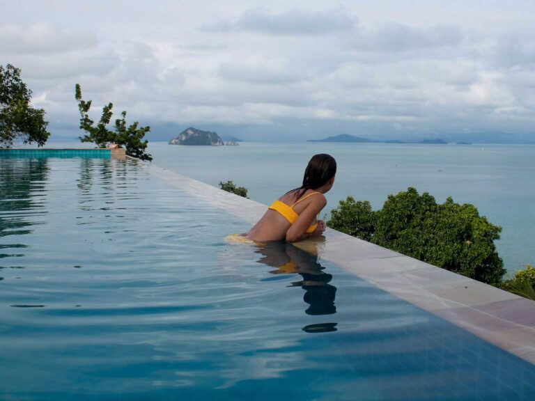 Me on the edge of infinity looking out to the ocean at Santhiya Koh Yao Yai