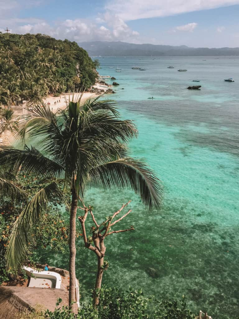 Take from a high view point in Nami Resort on Boracay. Over looking the blue ocean and high above the palm trees
