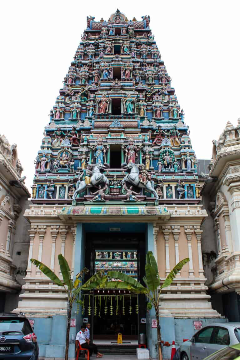 A Hindu Temple in Kuala Lumpur. The roof consists of many colors statues