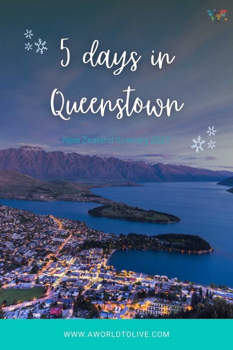 5 days in Queenstown article for Pinterest. View of the city at night time.