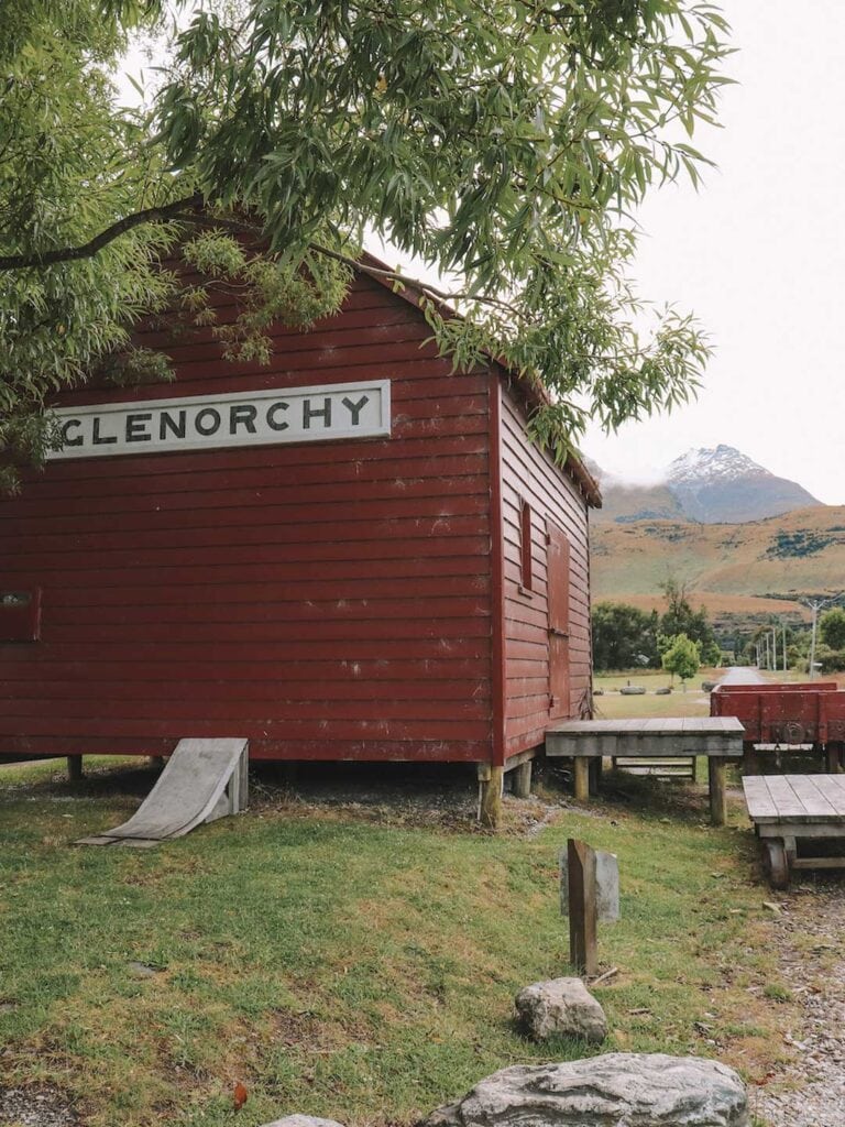 The red shed in Glenorchy, on a very cloudy day.