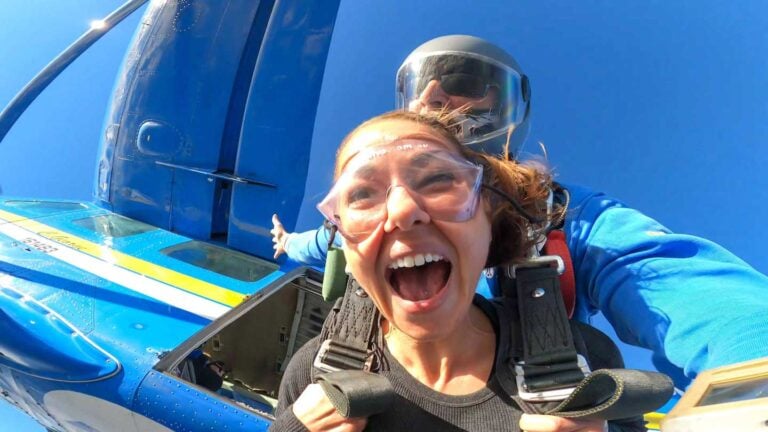 screaming as I free falling during Skydiving in Airlie Beach