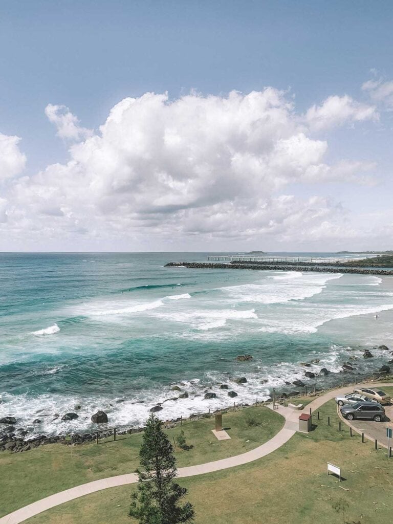 Image taken from the viewpoint at Danger Point looking over Duranbah Beach