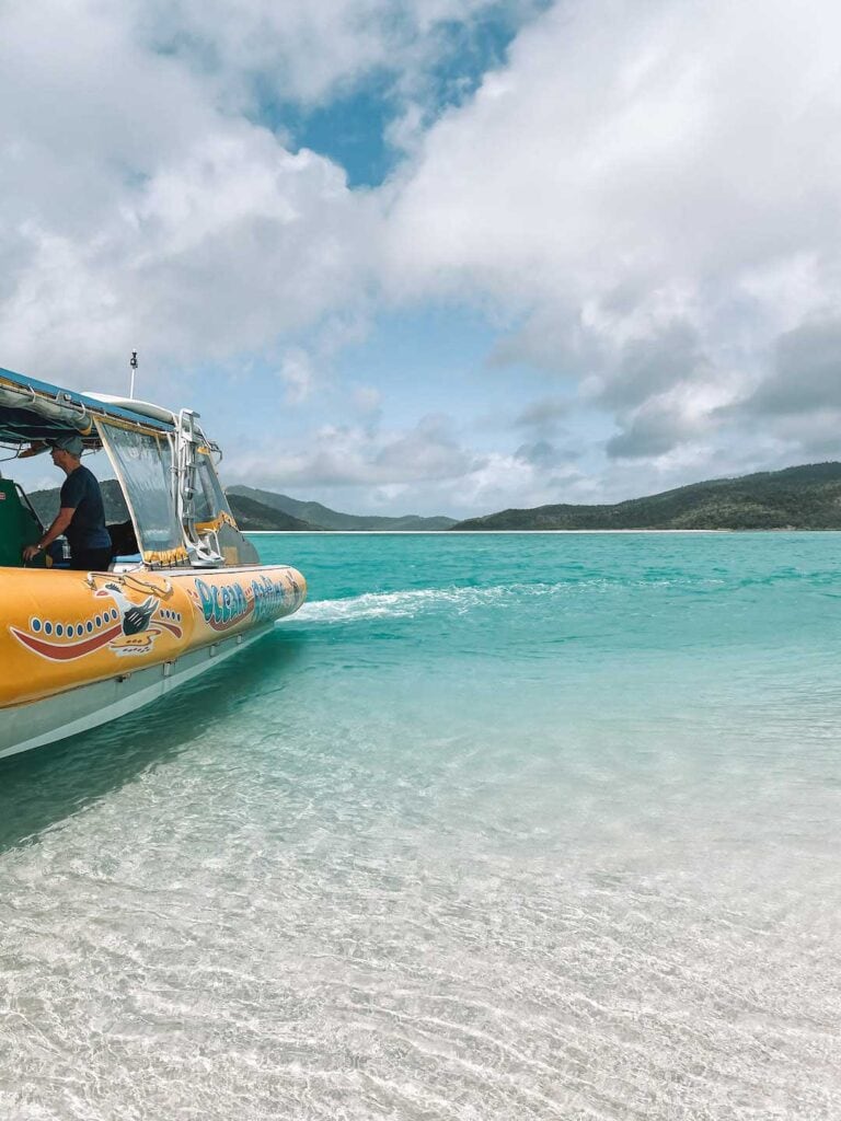Ocean Rafting anchored at Whitehaven Beach, one of the best things to do from Airlie Beach