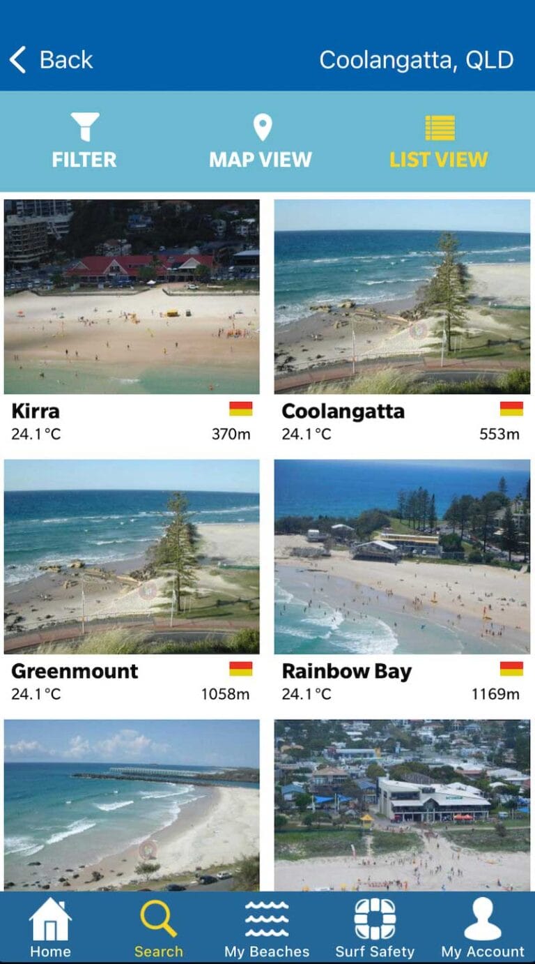Screenshot from the beach safe app, this is one of the best apps to use when travelling australia