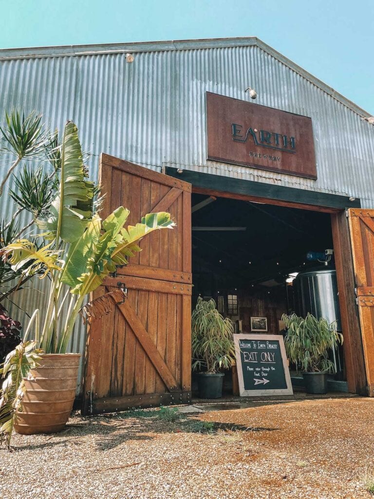 The front entry of the Earth Beer Company Brewery, located on the Tweed Coast. The brewery is open for customers