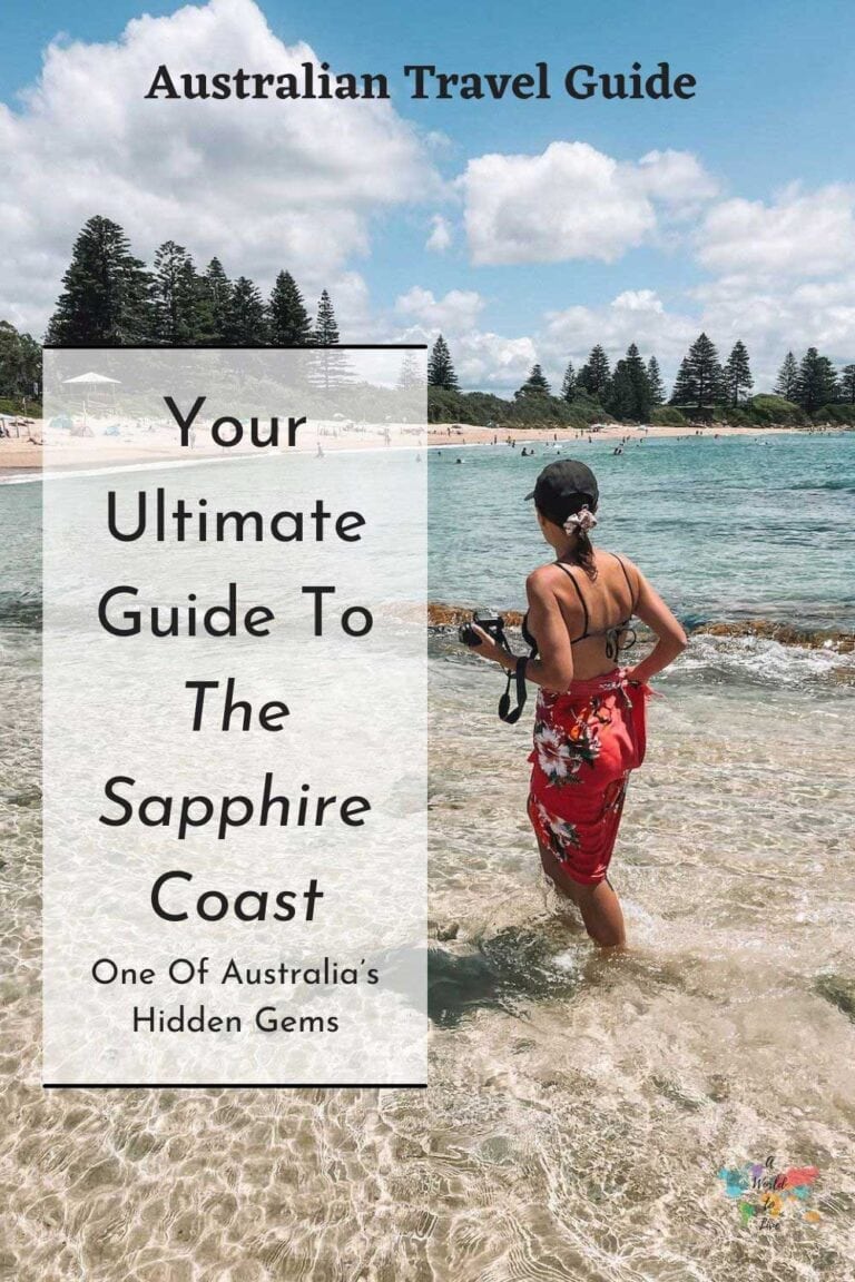 Elyse standing in the ocean at Horseshoe Bay on the Sapphire Coast of NSW. Heading of this article written over photo