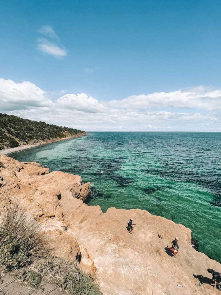 people walking along the cliffs at the pillars in mt Martha