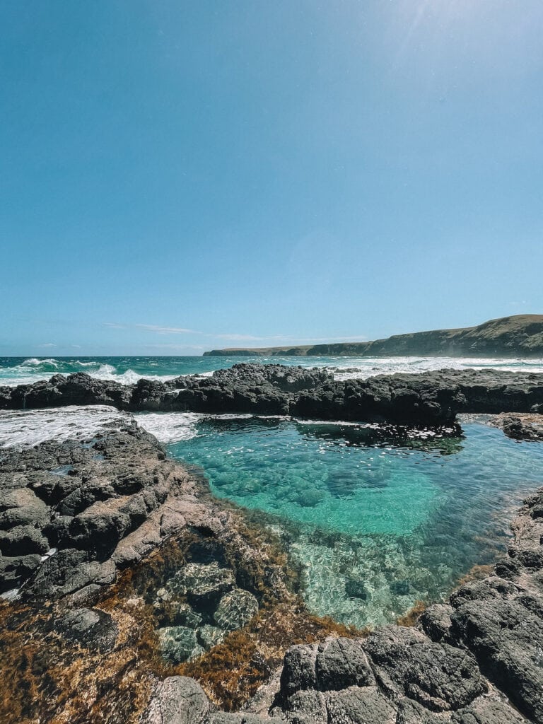 a view of the rock pools and looking down the coastline at Mornington Peninsula