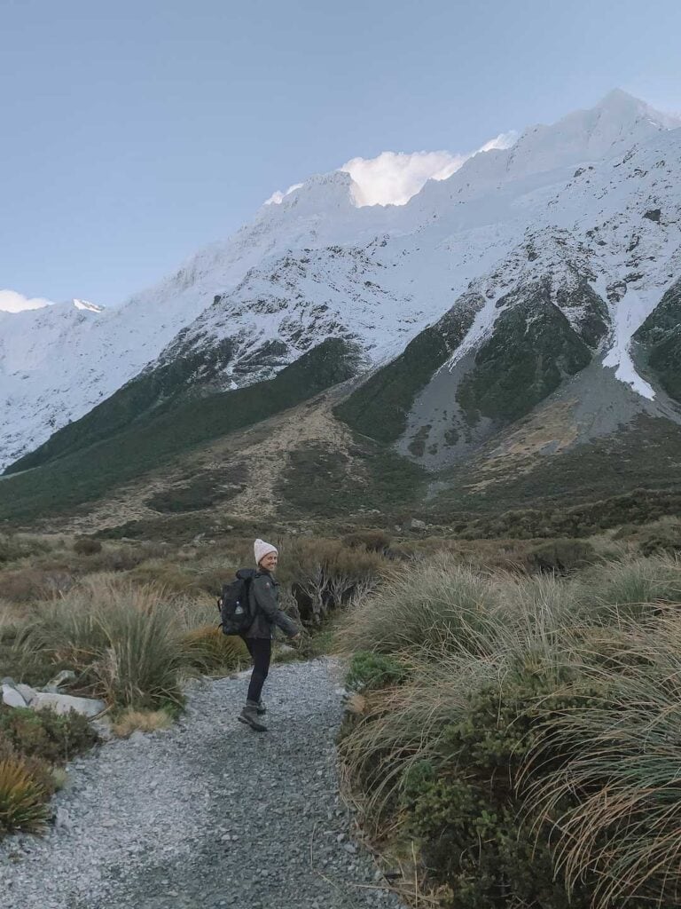 Hiking in Mt Cook when the southern alps are covered in snow