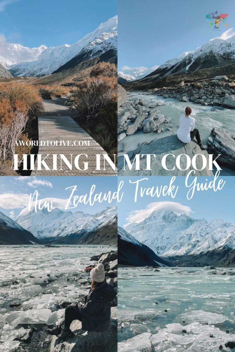 4 images of hiking in Mt Cook during winter