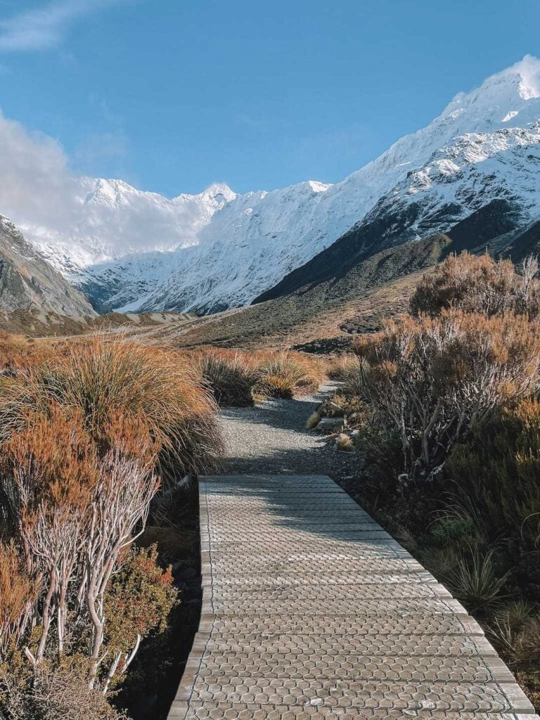 The flat path along the hooker valley track in mt cook