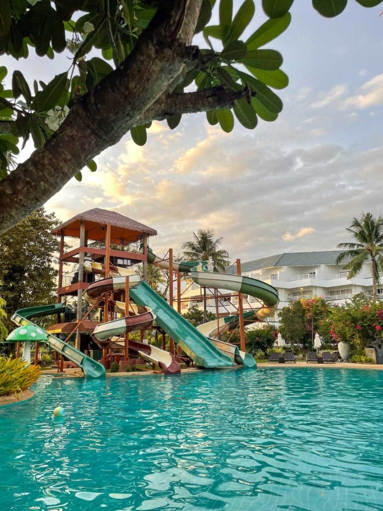 The four slide waterpark at Thavorn Palm Beach Resort, main feature at this beachfront accommodation in Karon
