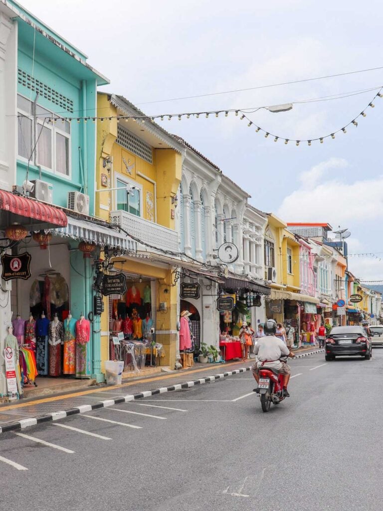 Colorful town houses line the street in Phuket Town, ons of the best places to explore