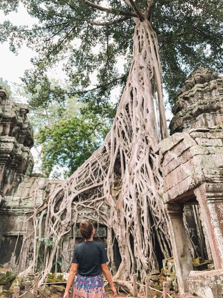 Elyse visiting the temples of Angkor Wat and this particular one was featured in the movie tomb radar