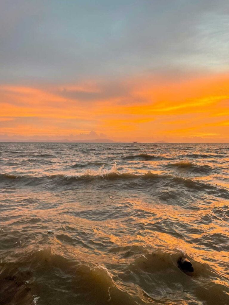 Yellow and orange sky's during sunset in the coastal town of Kep
