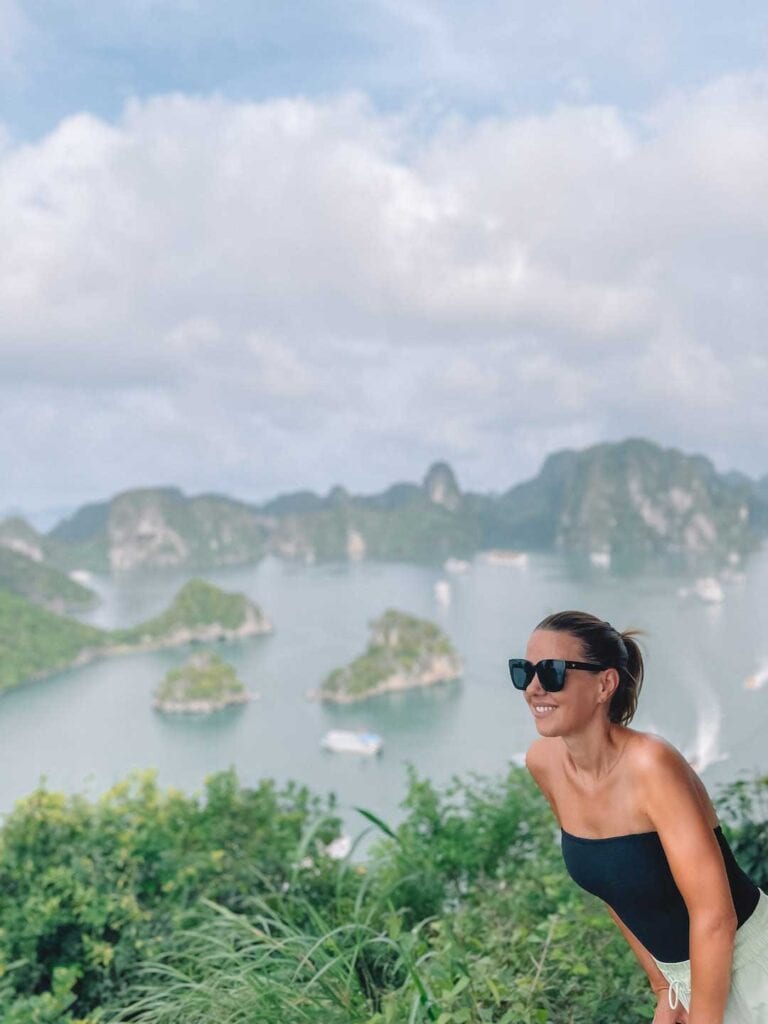 elyse looking at the view of Halong Bay