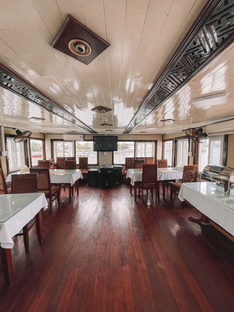 The boats dining hall where the tour of 8 people at their meals