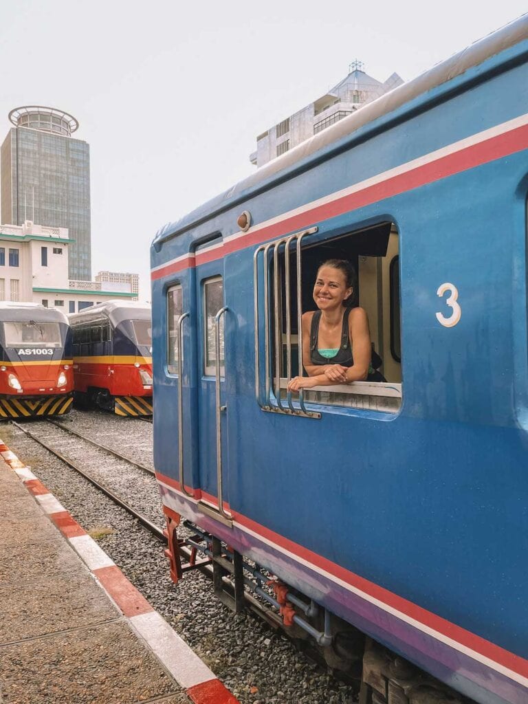 Elyse on the Cambodian railway network. Phnom Penh to Kampot