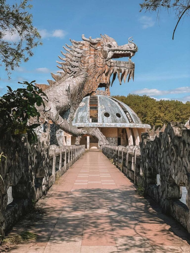 The centerpiece of the abandoned water park in hue. The dragon faces Thuy Tien lake