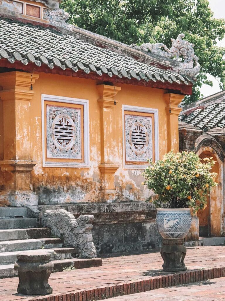 The colorful and detailed buildings in the imperial city