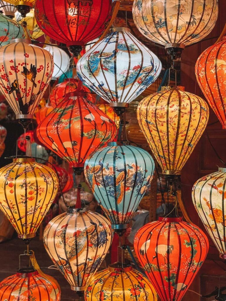 close up of colorful lanterns