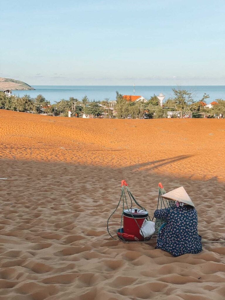 One of the best things to do in Mui Ne is visit the red Sand dunes. Red sand meets the ocean