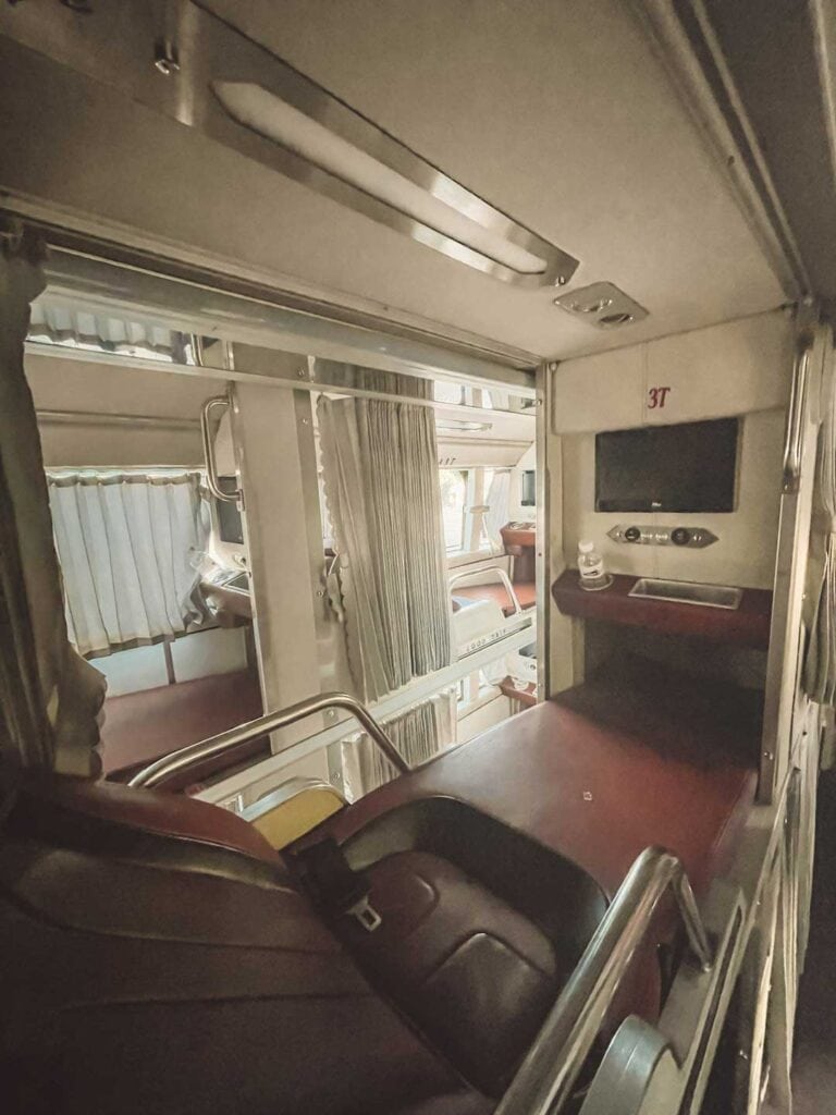 Inside of a sleeper bus in southern Vietnam
