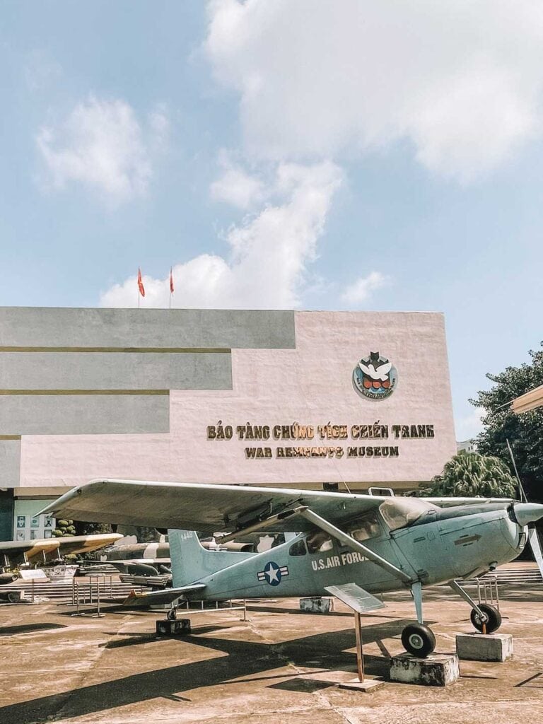 a war plane displayed in front of the War remnants musum in HCMC