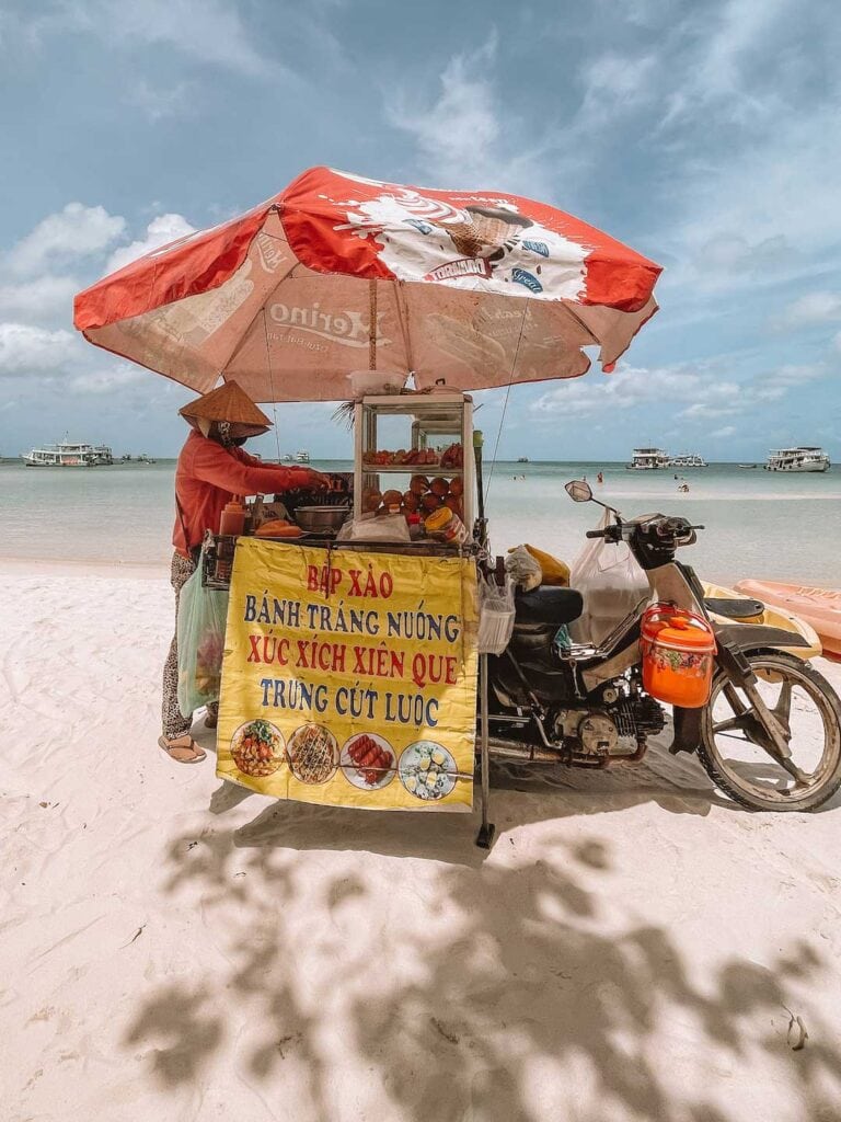 Food cart on the beach serving Vietnamese food