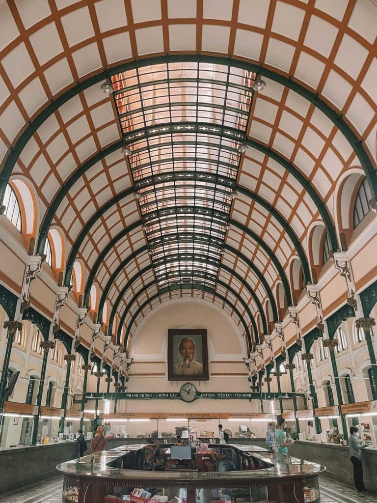 inside saigon central post office, the oldest post office in Ho Chi Minh City