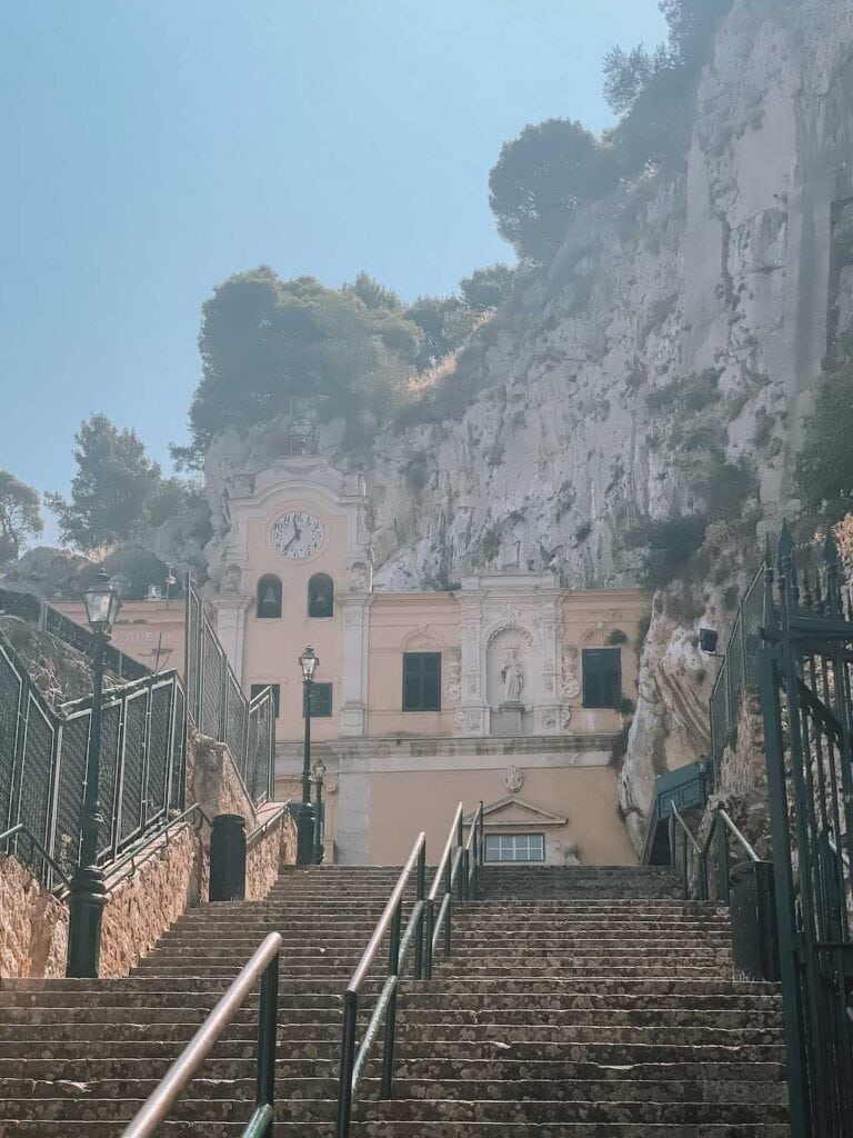 The church of Saint-Rosalia-Sanctuary in Sicily. The church is built into the cliff face