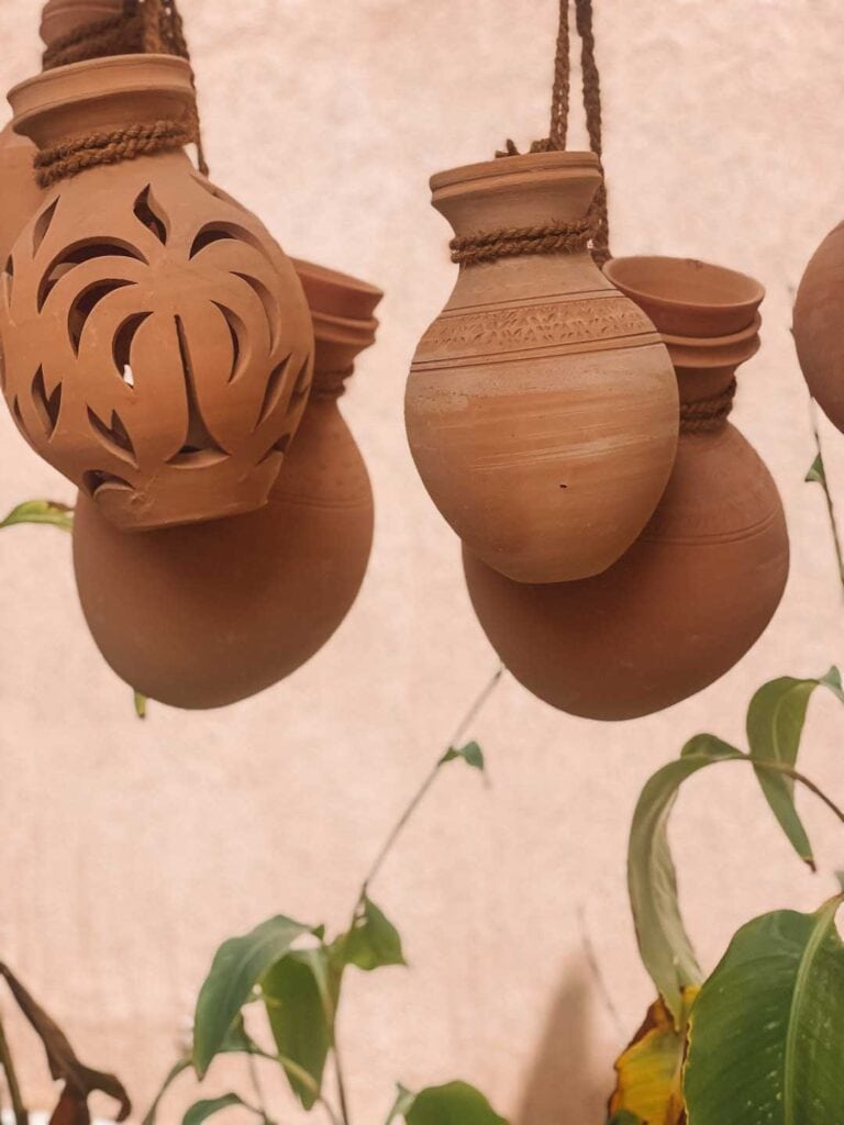 Traditional pottery in Oman, hanging up in Nizwa Souq