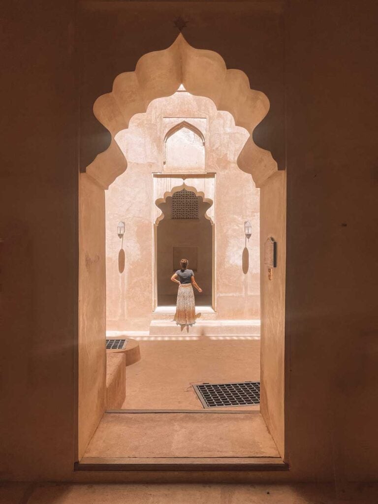 Multiple archways in Jabreen castle in Oman.