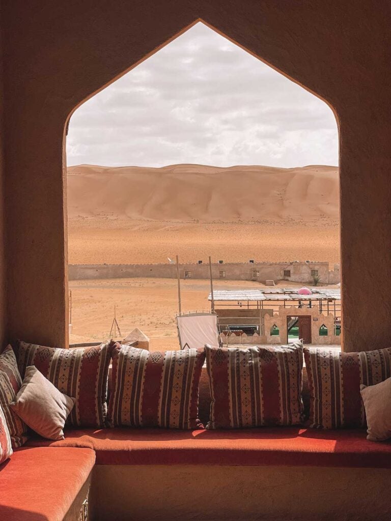 View from the reception area at Thousand Nights Sharqiya Sands Camp in Oman