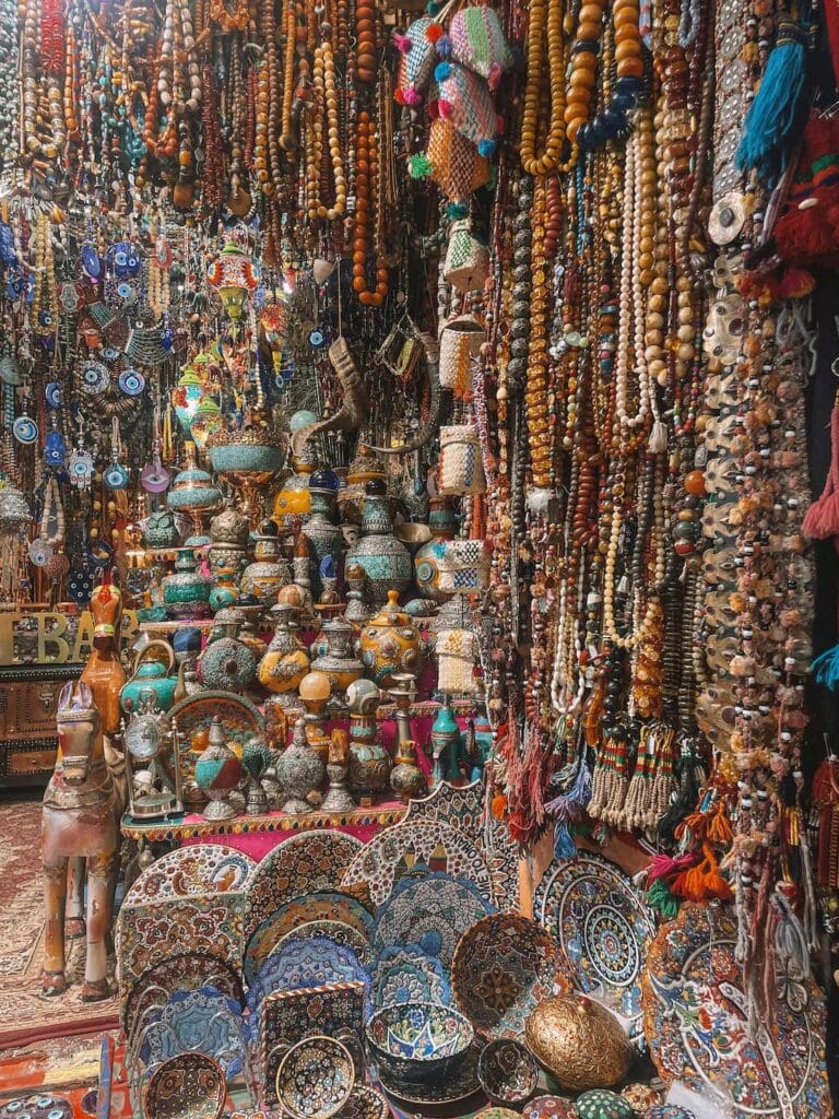 Hanging jewellery and decorative bawls sold at Muttrah Souq in Muscat