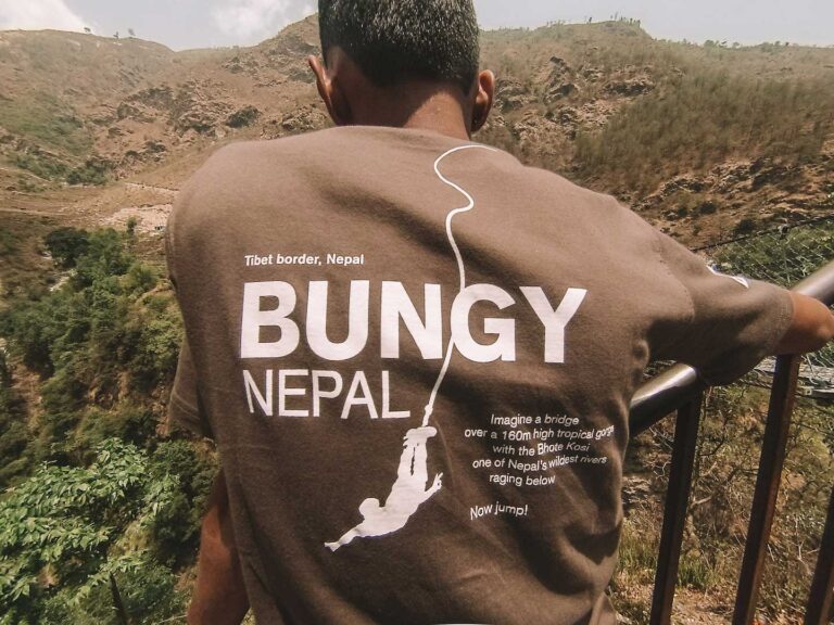 The back of the staff t.shirt at the last resort in Nepal. Bungy Nepal