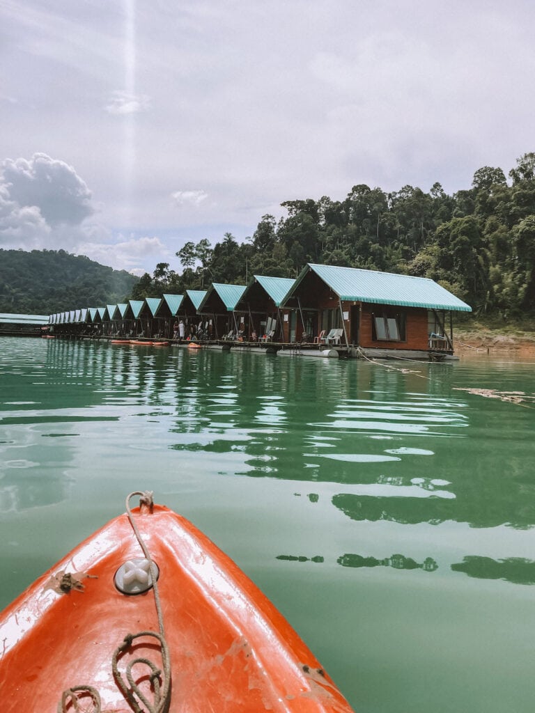 Kayaking on the lake in Khao Sok. what to do in Khao Lak; Day trip to Khao Sok