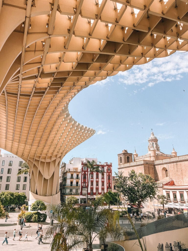 Standing under Setas de Sevilla - 4 day Seville itinerary