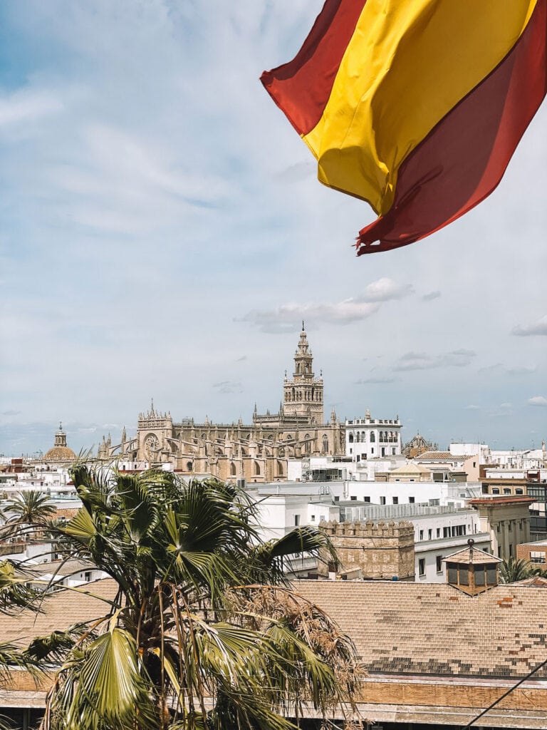 View of the city and Spanish flag