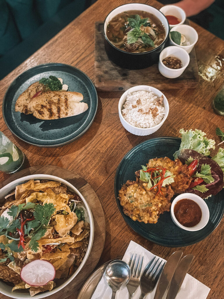 Table of food served at White Orchid, Sanur. Sanur is worth visiting for the food