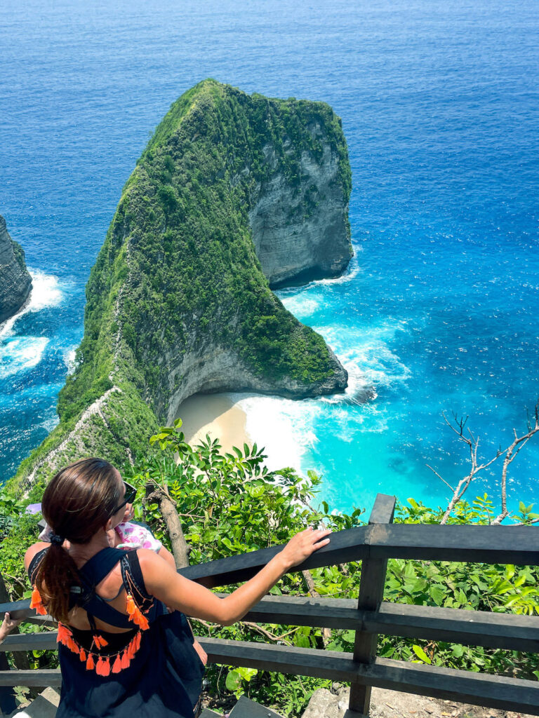 looking at the views at Kelingking Beach on Nusa Penida
