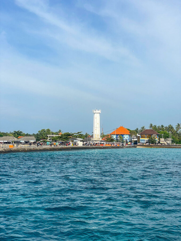 The white tower and jetty you see when arriving at Nusa Penida