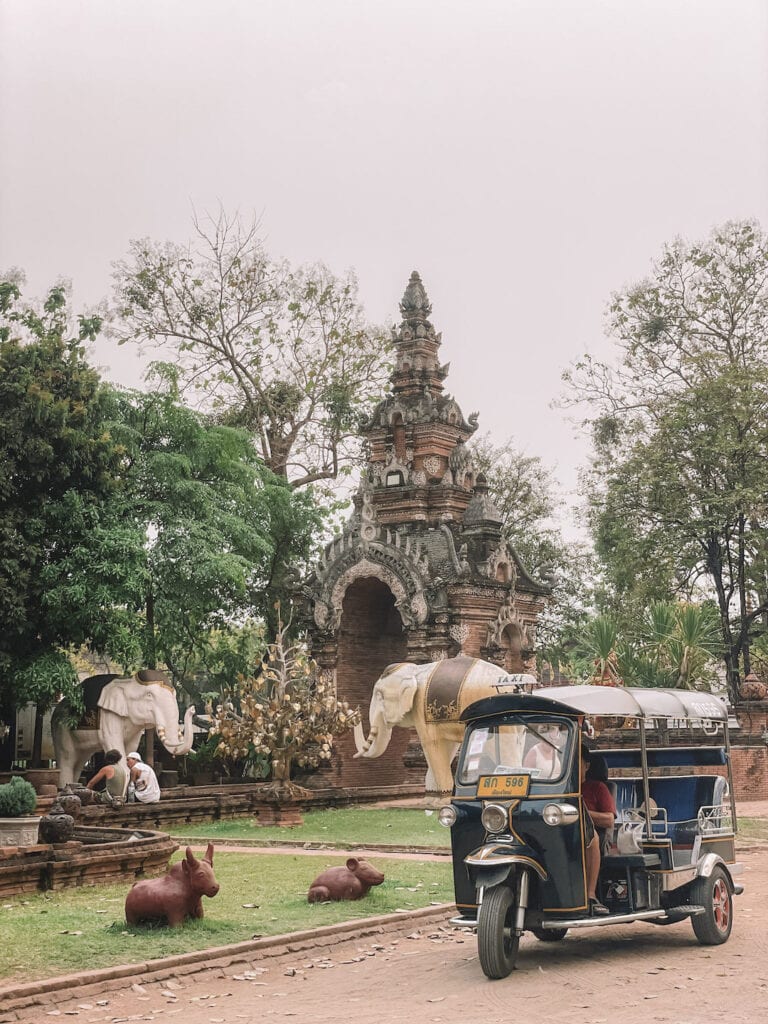 tuktuk park at Wat Lok Moli, Buddhist temple in Chiang Mai, Thailand