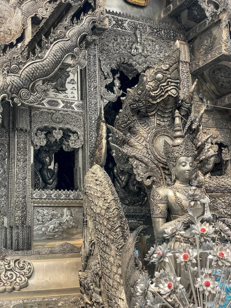 a close up shot of Wat Sri Suphan, which is a temple made of Silver in Chiang Mai