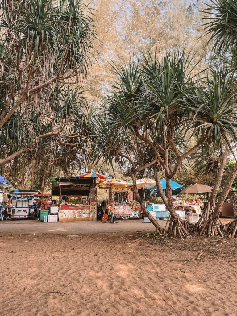 food stalls on beach next to Phuket international airport